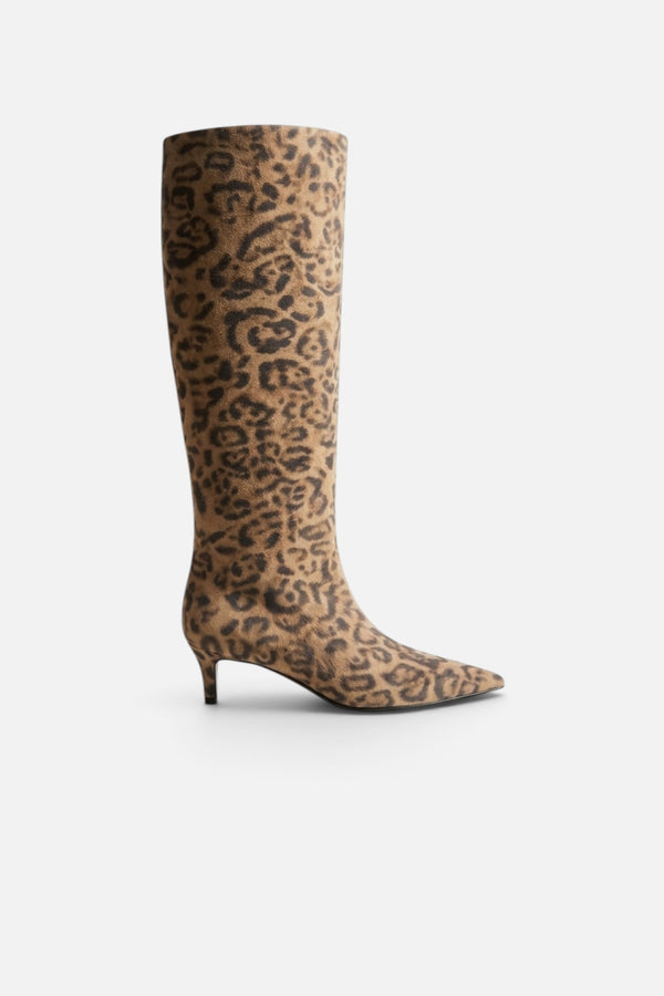 Free People Kiki Kitten Heel Boots in Spotted Leopard