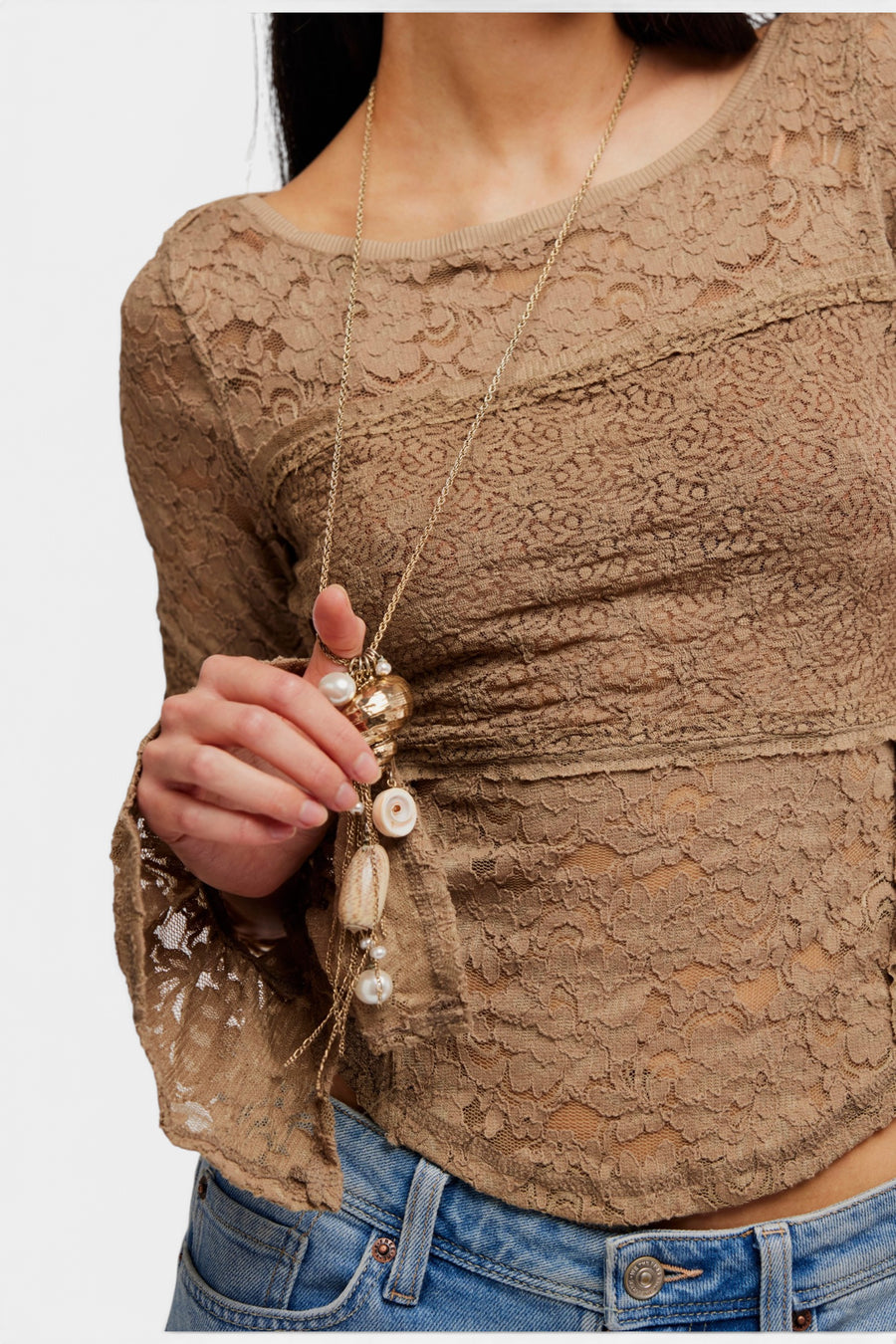 Free People Lace Layering Long Sleeve in Dutch Cocoa – detail