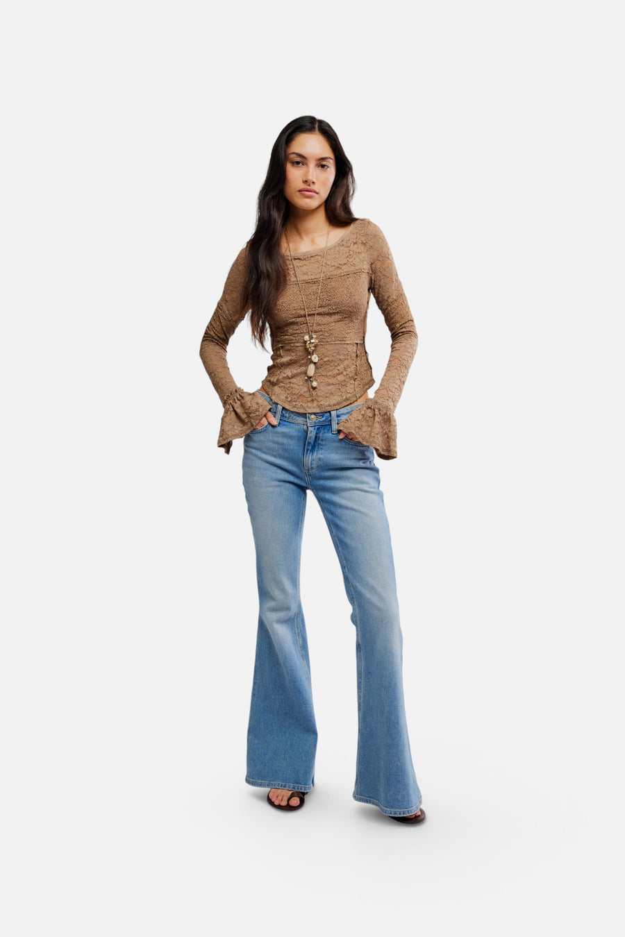 Free People Lace Layering Long Sleeve in Dutch Cocoa – flat lay