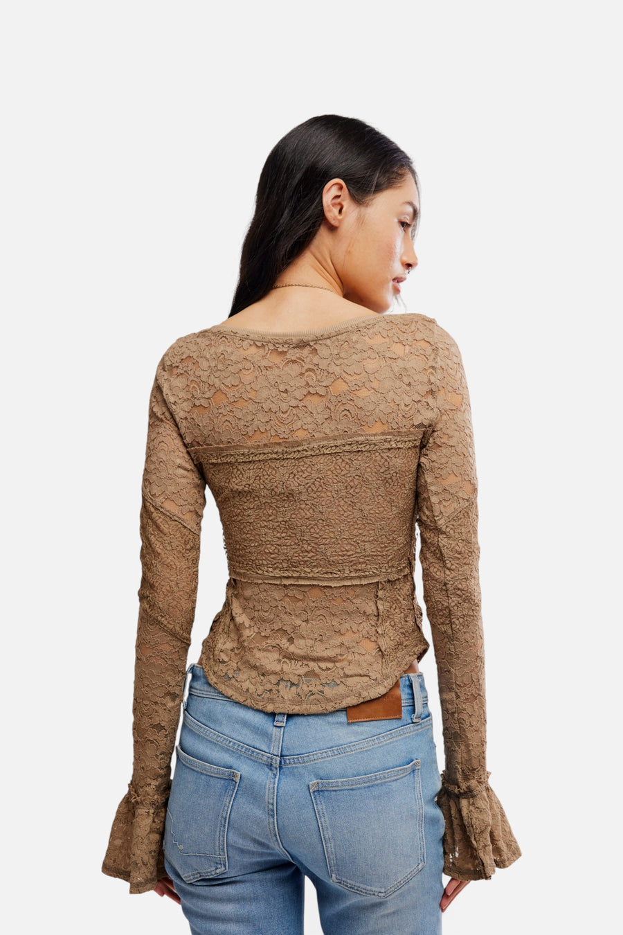 Free People Lace Layering Long Sleeve in Dutch Cocoa – side view