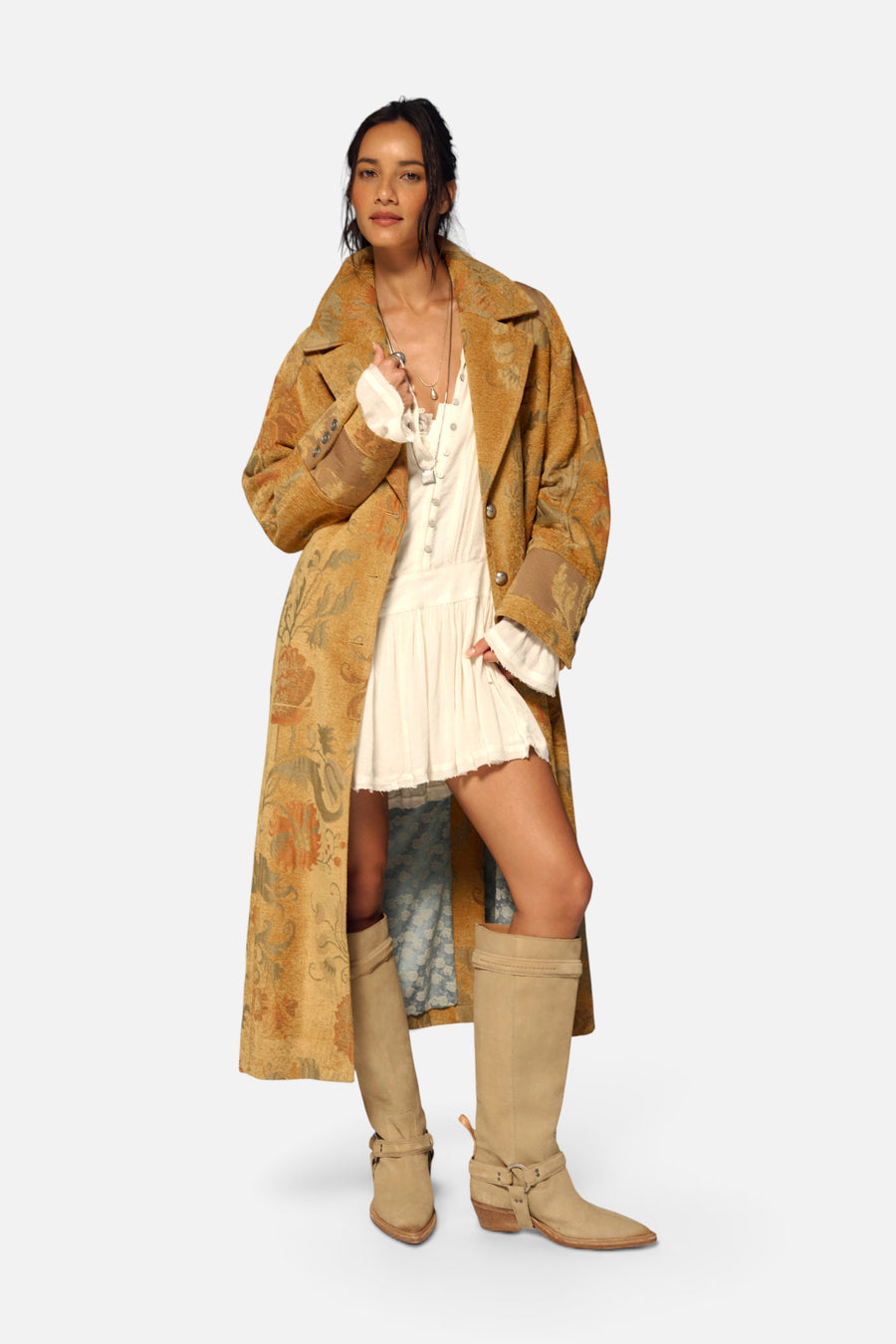 Free People Laurel Canyon Coat in Yellow Combo – flat lay