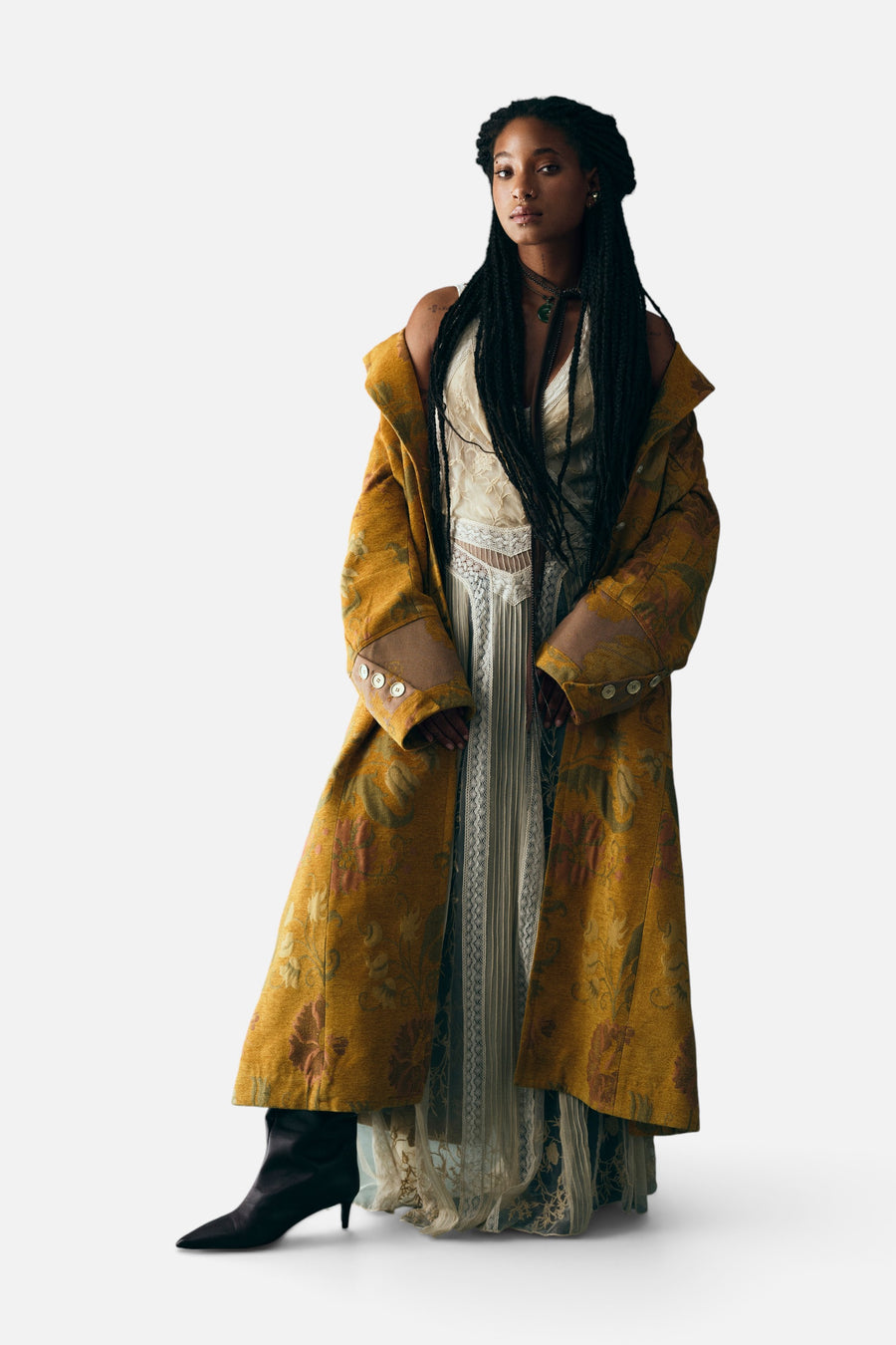 Free People Laurel Canyon Coat in Yellow Combo – detail