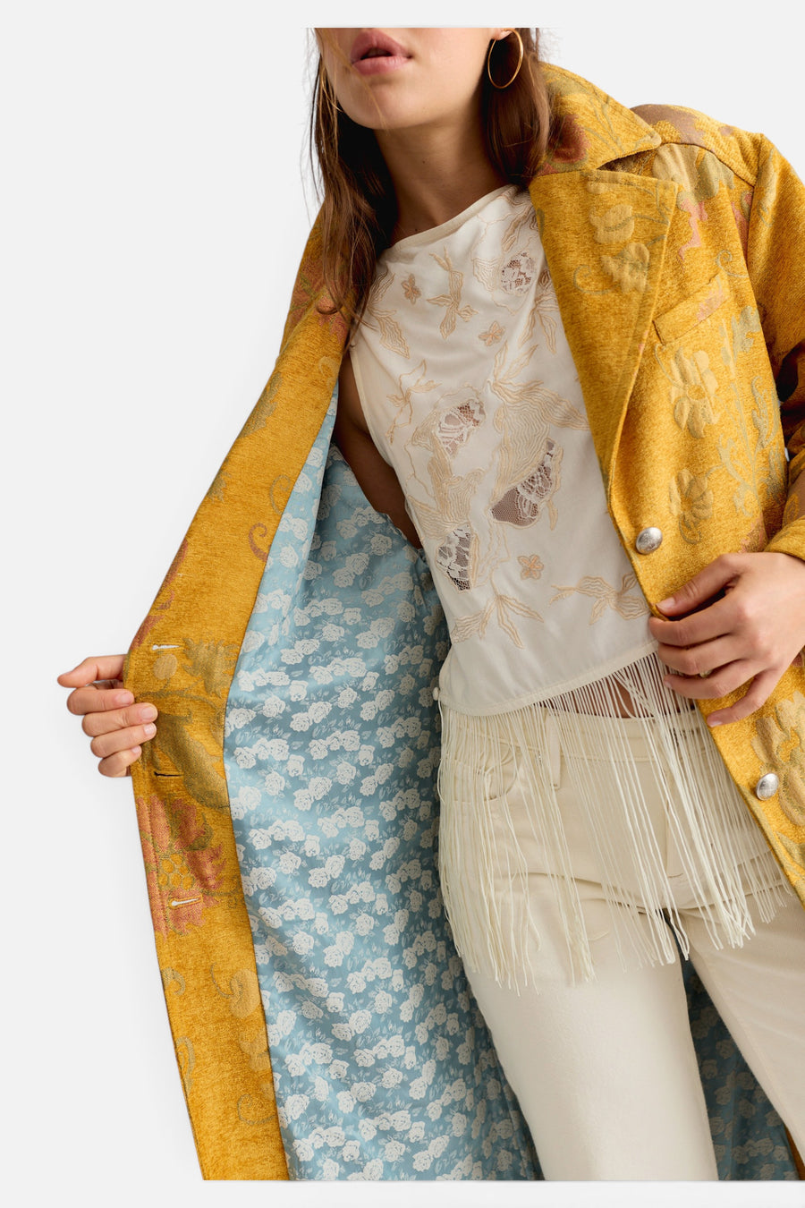 Free People Laurel Canyon Coat in Yellow Combo – alternate