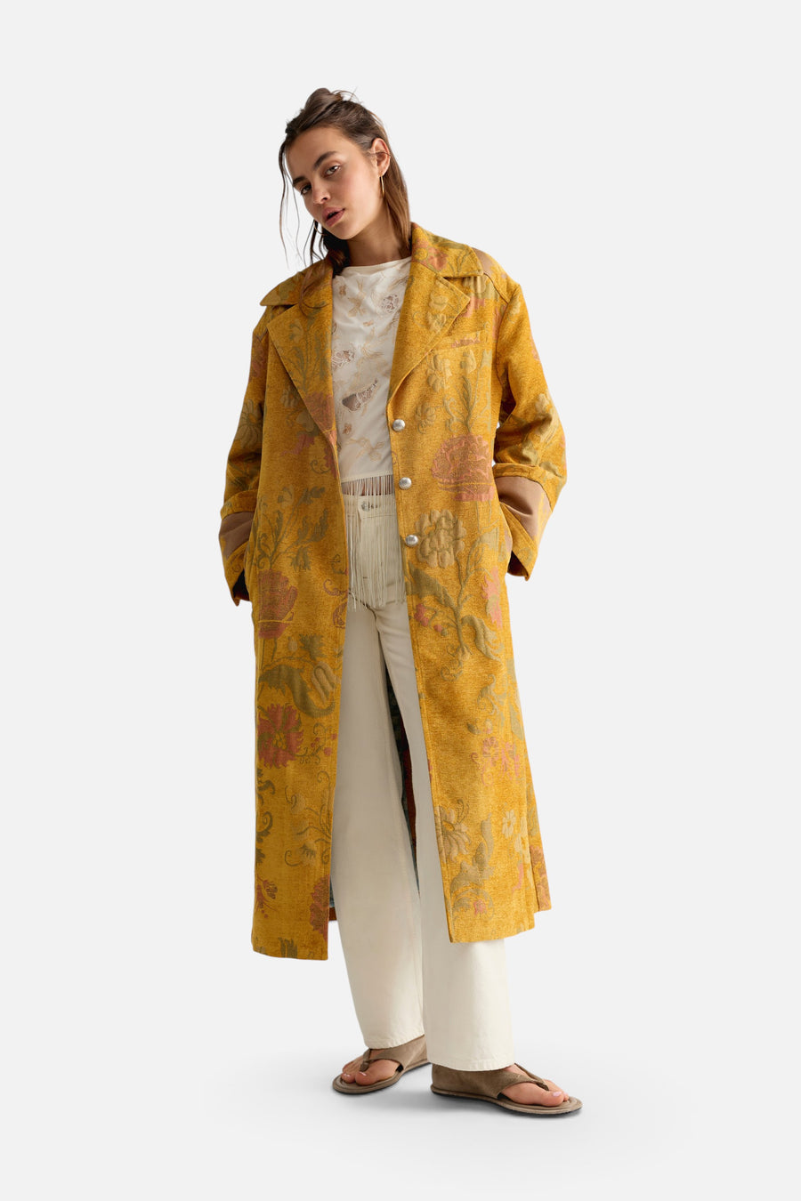 Free People Laurel Canyon Coat in Yellow Combo – side view