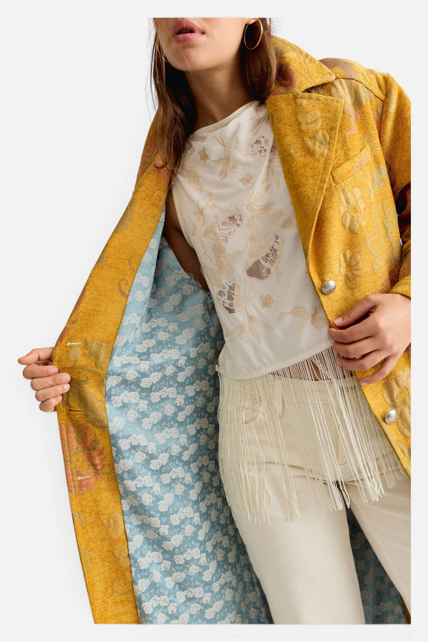 Free People Laurel Canyon Coat in Yellow Combo