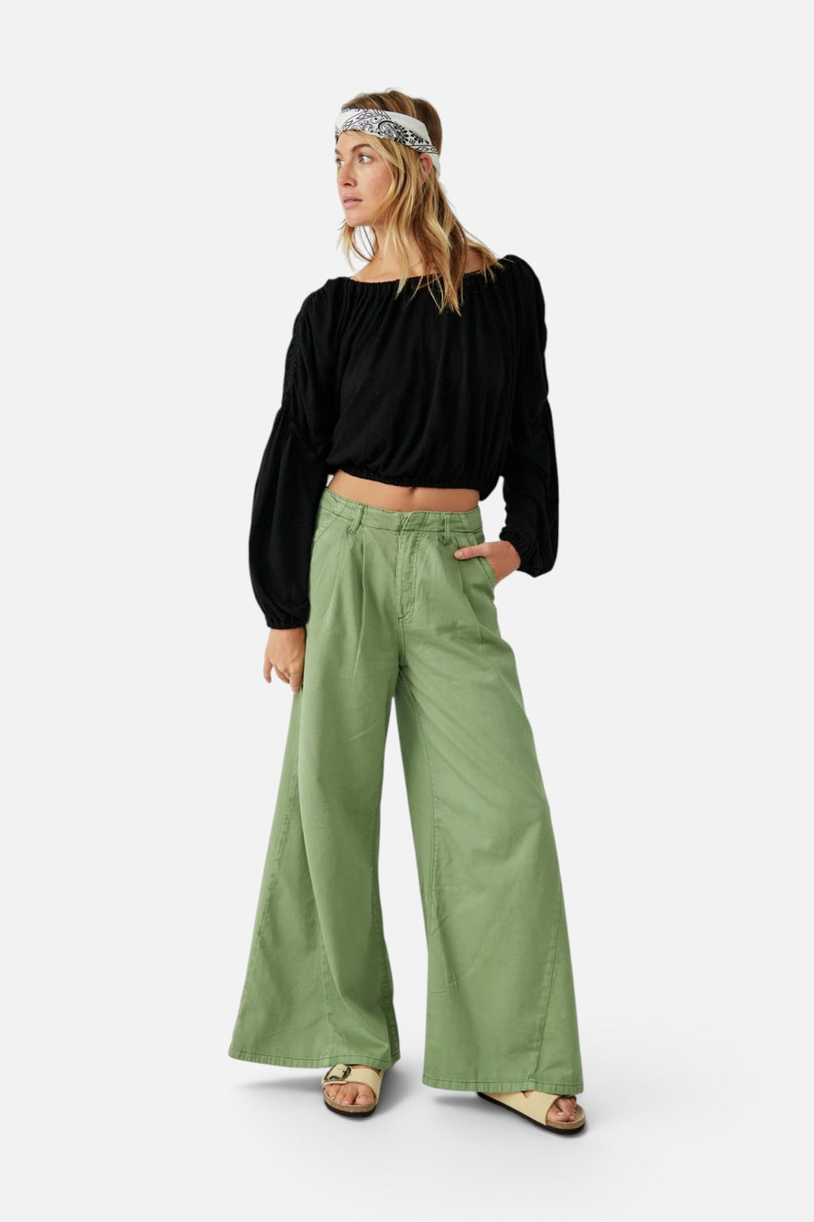 Free People Light As Spring Trouser in Verde – front view
