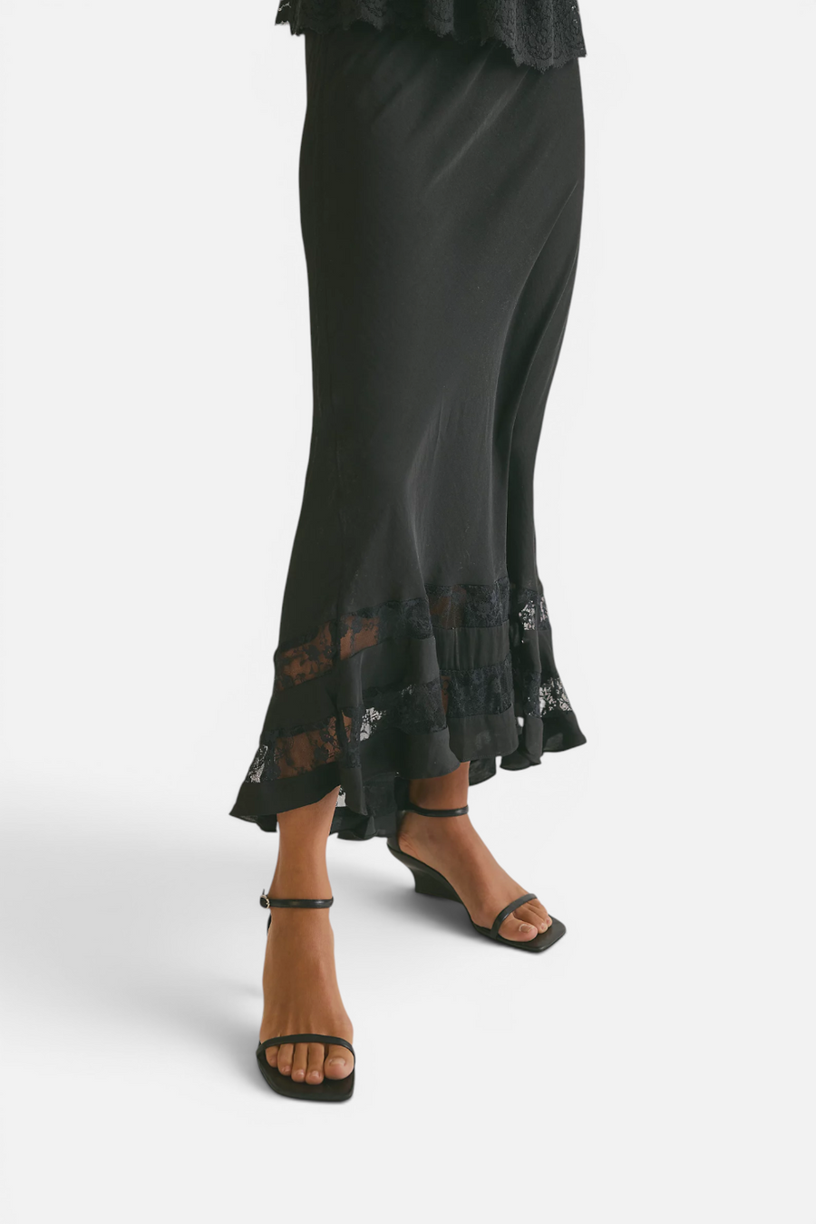 Free People Long Lost Lover Maxi Slip Skirt in Black – alternate