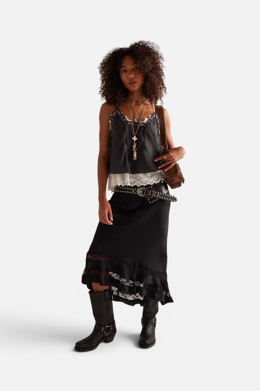 Free People Long Lost Lover Maxi Slip Skirt in Black – back view