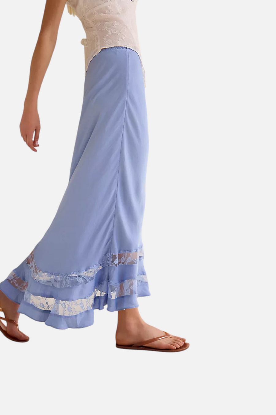 Free People Long Lost Lover Maxi Slip Skirt in Cashmere Blue – detail