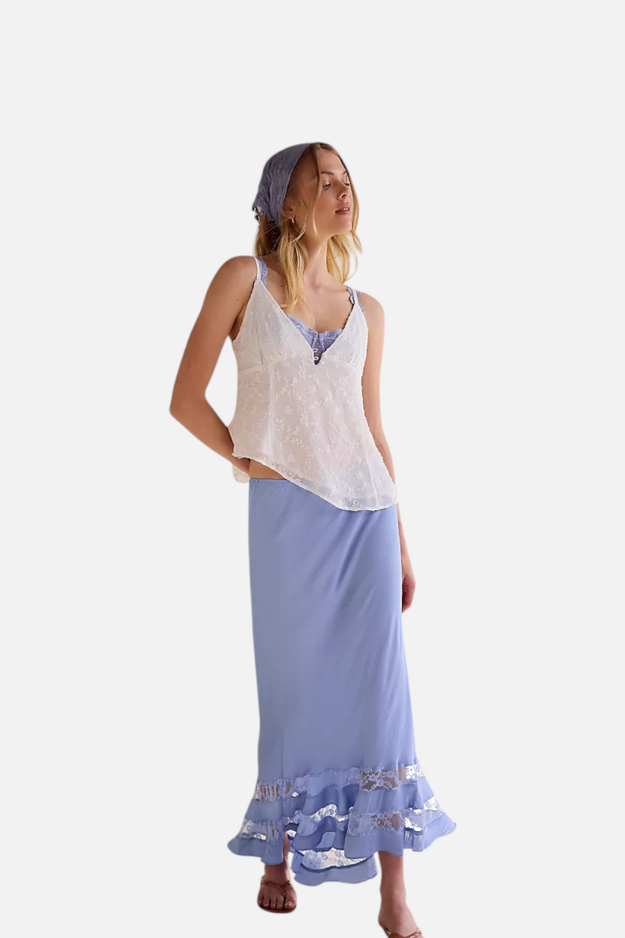 Free People Long Lost Lover Maxi Slip Skirt in Cashmere Blue – flat lay