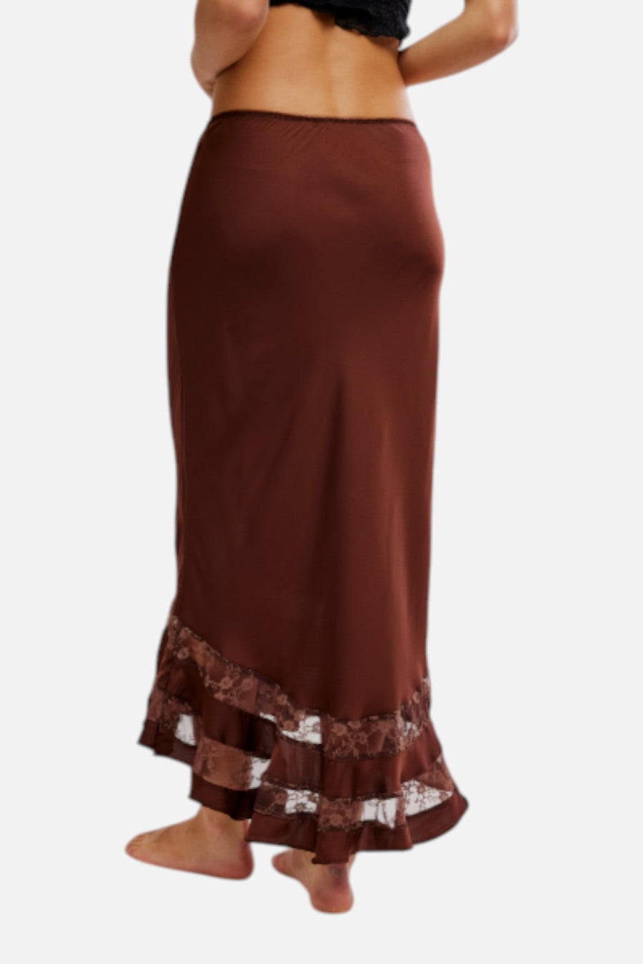 Free People Long Lost Lover Maxi Slip Skirt in Spice – detail