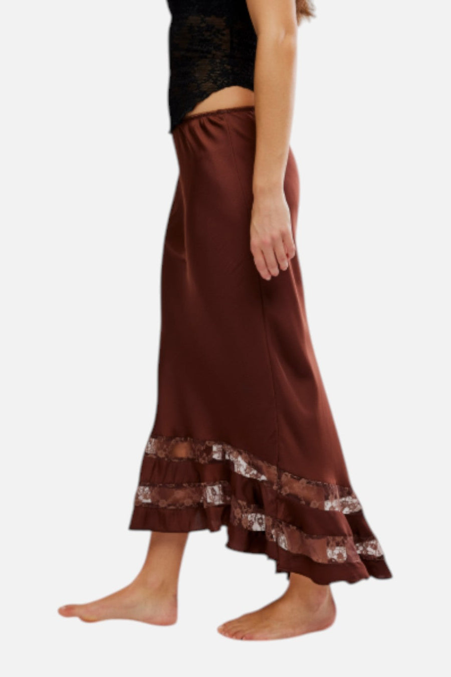 Free People Long Lost Lover Maxi Slip Skirt in Spice – side view