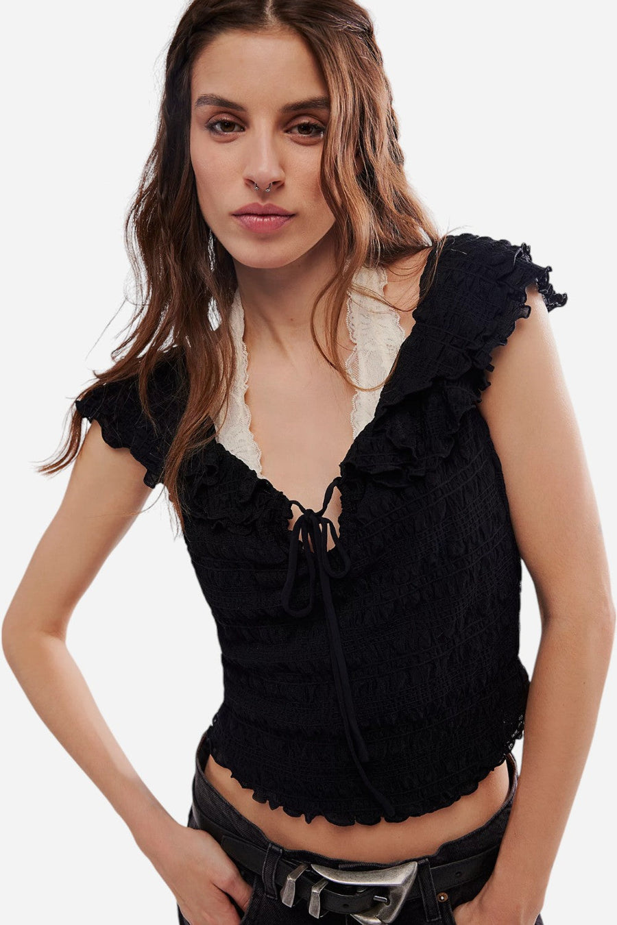 Free People Love You More Tee in Black – front view
