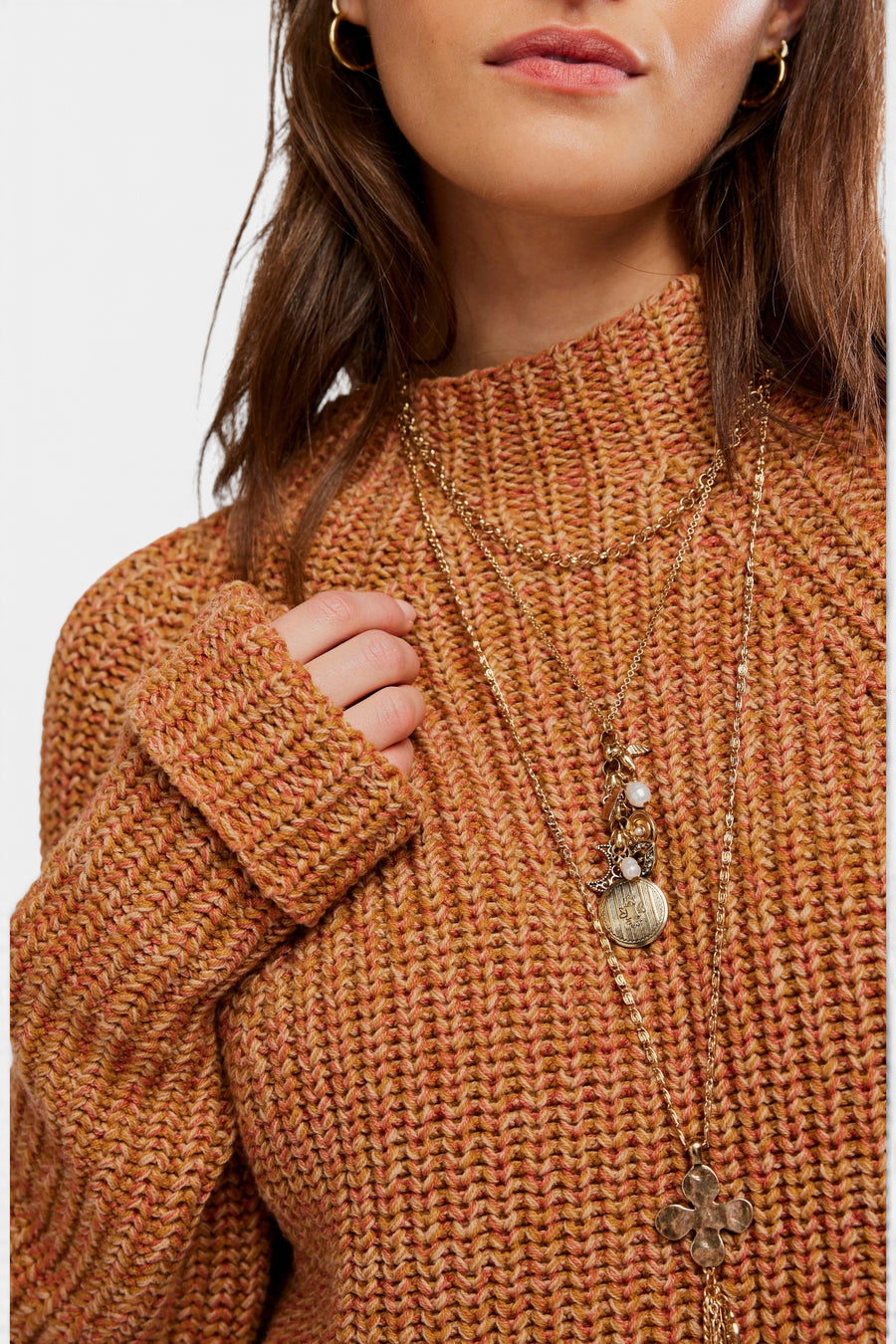 Free People Low Tide Pullover in Cinnamon Spice – detail