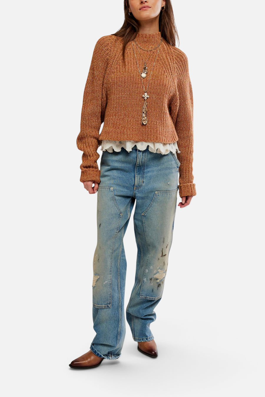 Free People Low Tide Pullover in Cinnamon Spice – flat lay