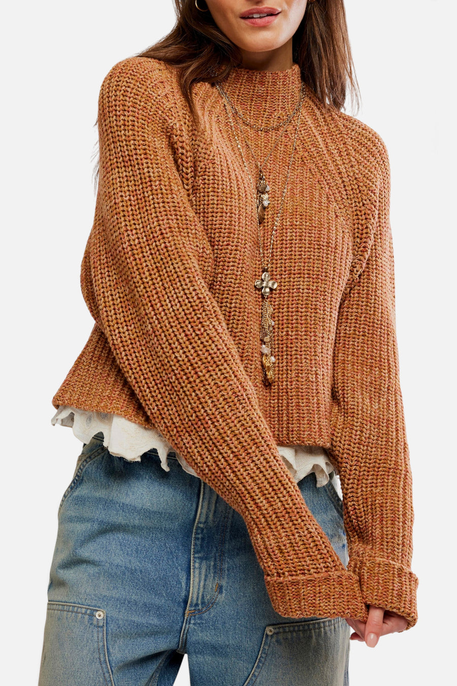 Free People Low Tide Pullover in Cinnamon Spice – front view