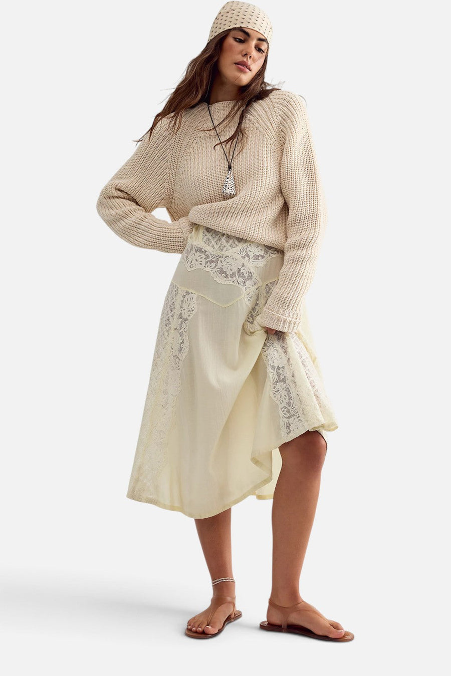 Free People Low Tide Pullover Sweater in Cream – detail