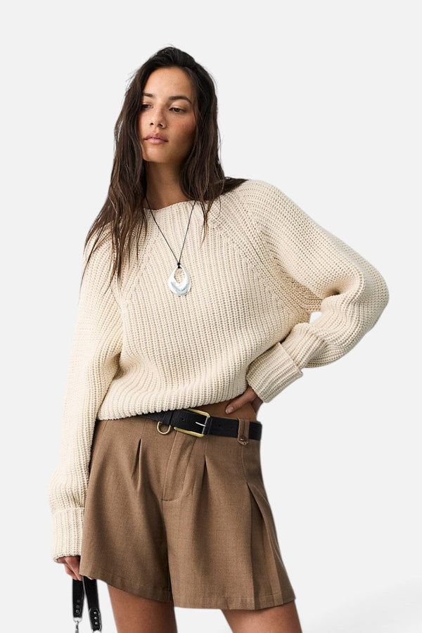 Free People Low Tide Pullover Sweater in Cream
