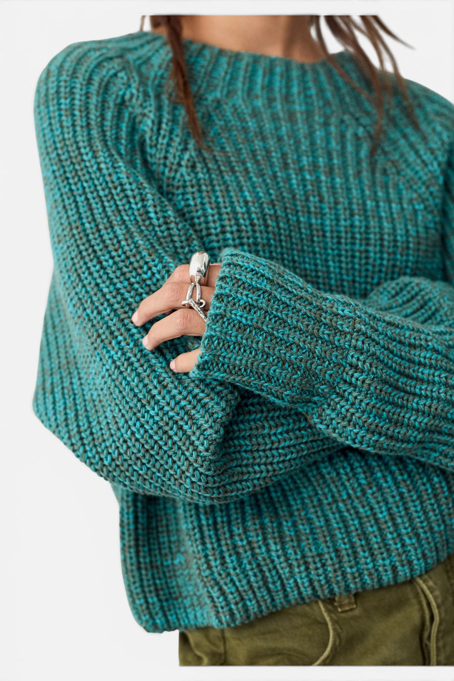 Free People Low Tide Pullover Sweater in Dark Tide – detail