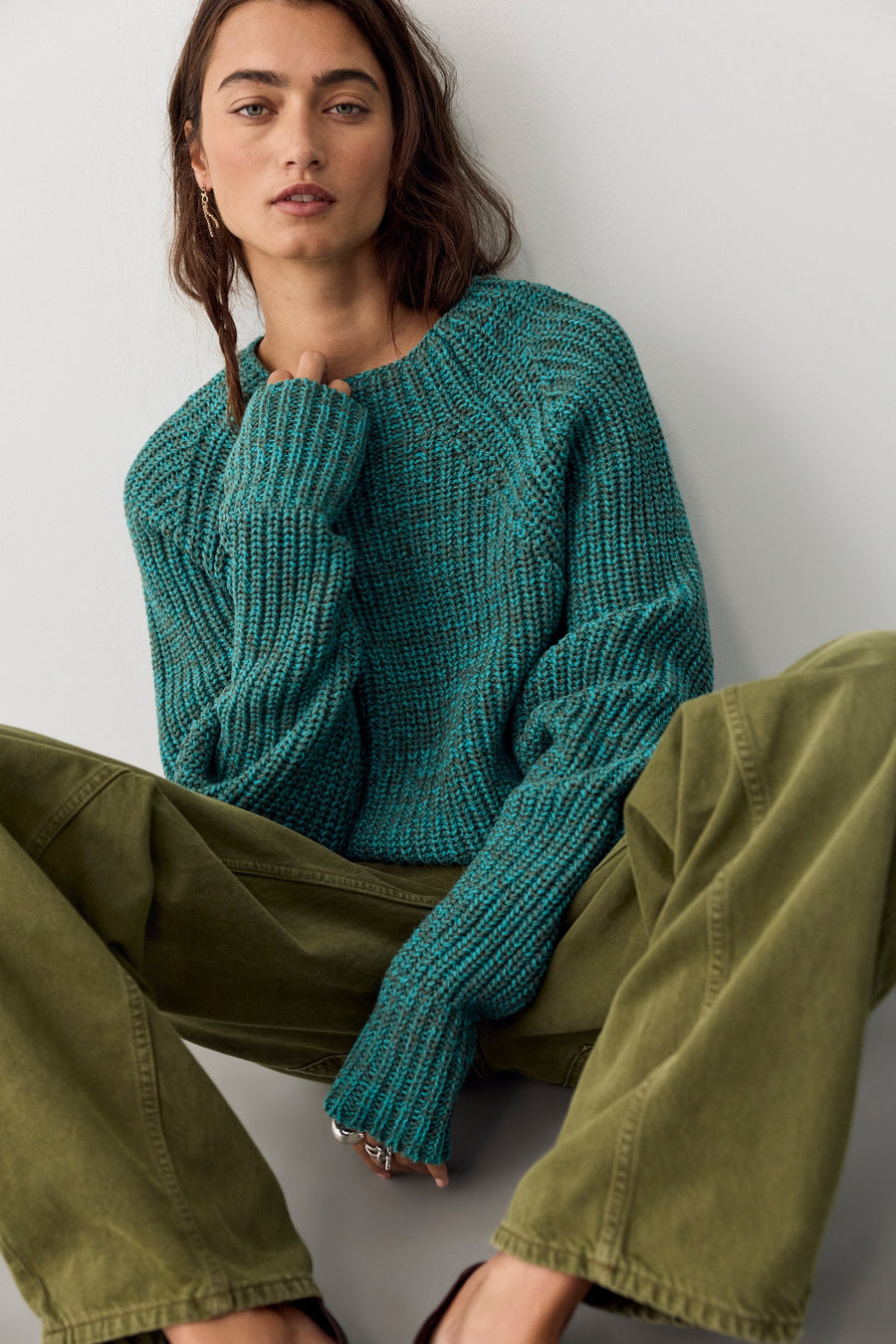 Free People Low Tide Pullover Sweater in Dark Tide – front view