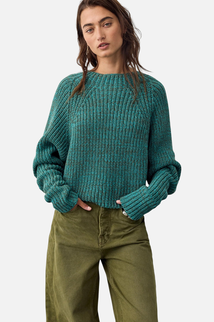 Free People Low Tide Pullover Sweater in Dark Tide – side view