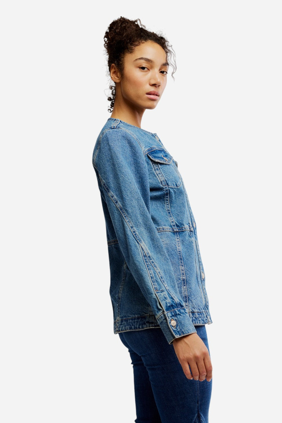 Free People Lula Denim Jacket in River Blues – back view
