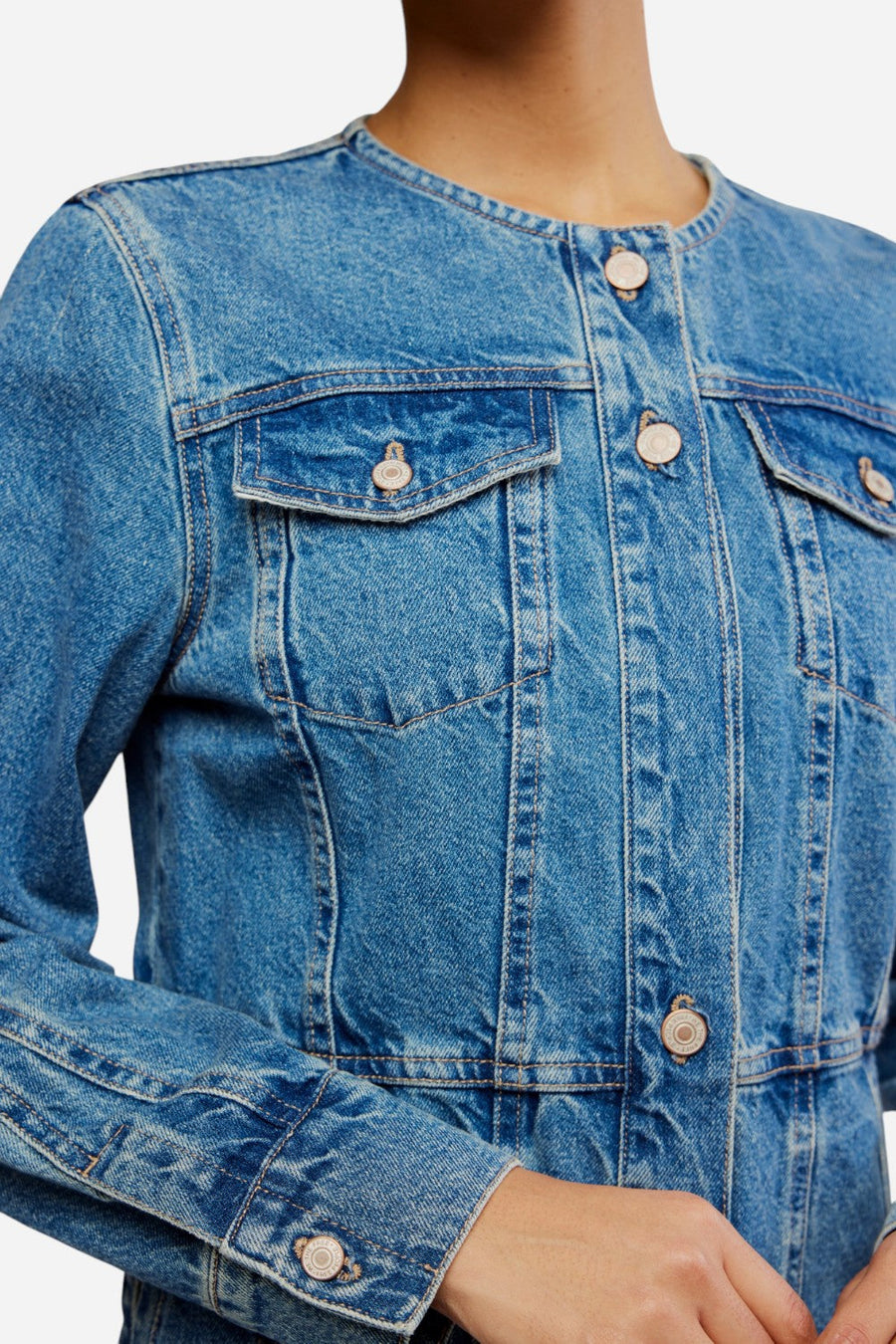 Free People Lula Denim Jacket in River Blues – detail