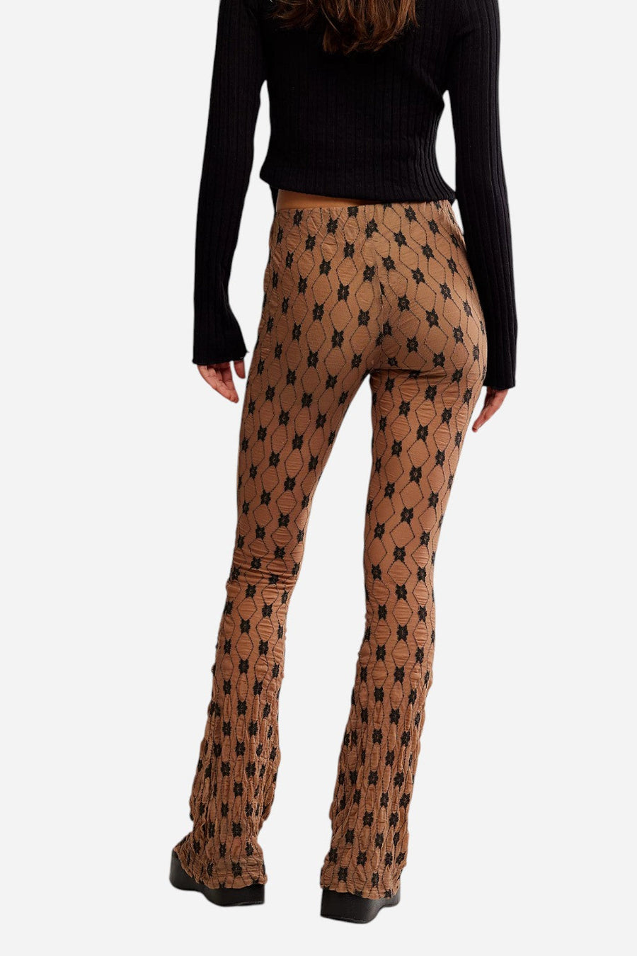 Free People Margot Lace Flare Pants in Woodsmoke – back view