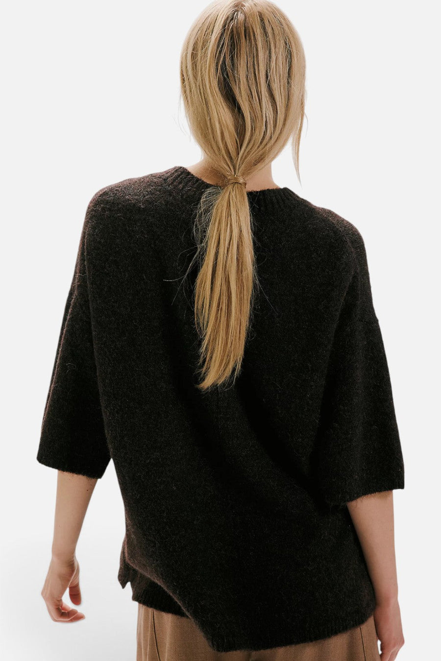 Free People Margot Short Sleeve SoftSpun Sweater Tee in Black – back view