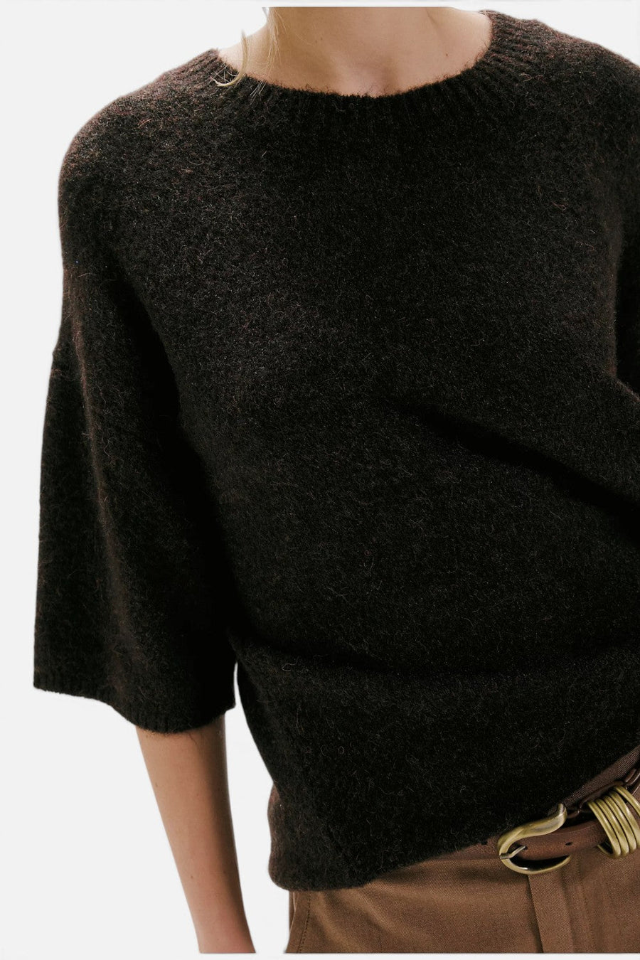Free People Margot Short Sleeve SoftSpun Sweater Tee in Black – detail