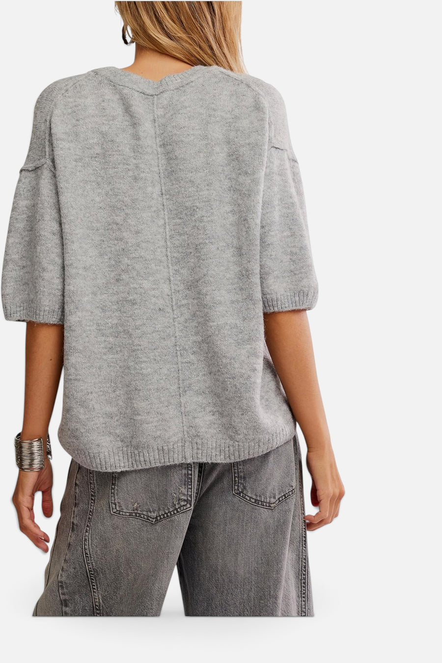 Free People Margot Sweater Tee in Heather Grey – back view