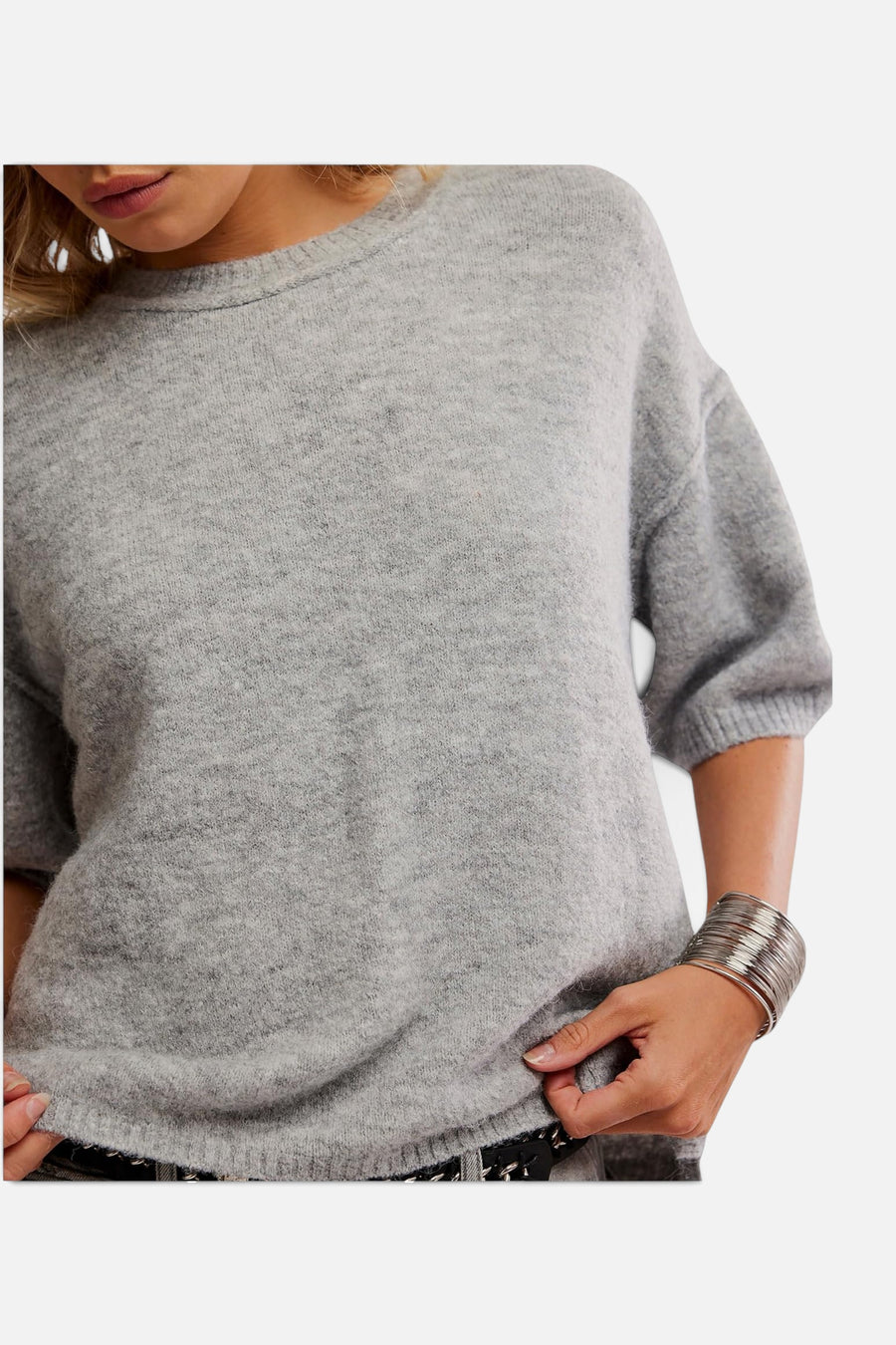 Free People Margot Sweater Tee in Heather Grey – detail