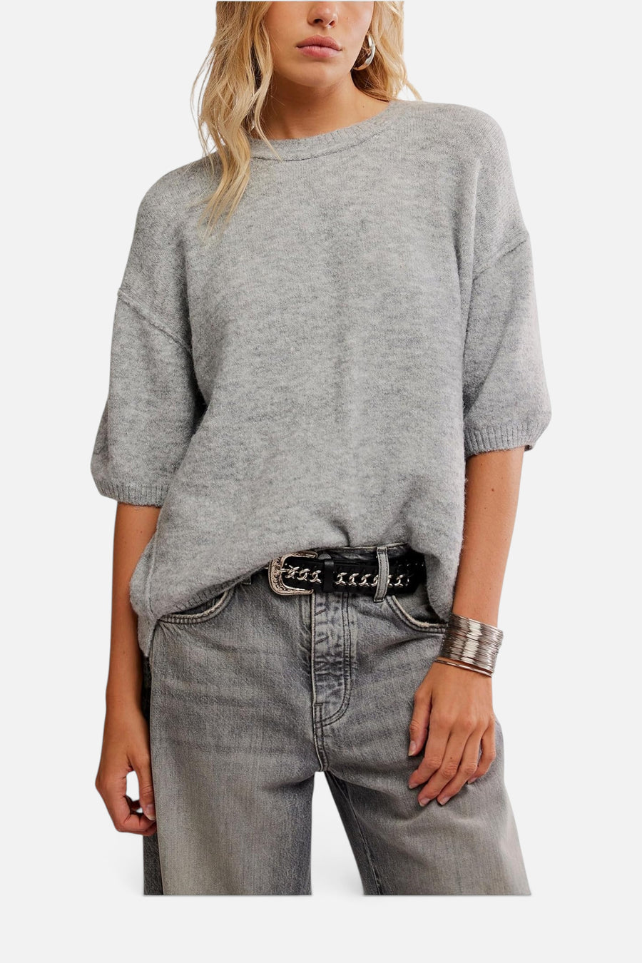 Free People Margot Sweater Tee in Heather Grey – front view
