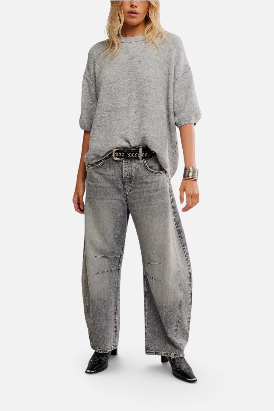 Free People Margot Sweater Tee in Heather Grey – full length