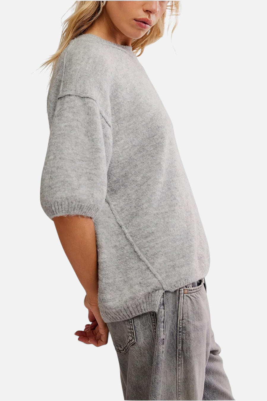 Free People Margot Sweater Tee in Heather Grey – side view