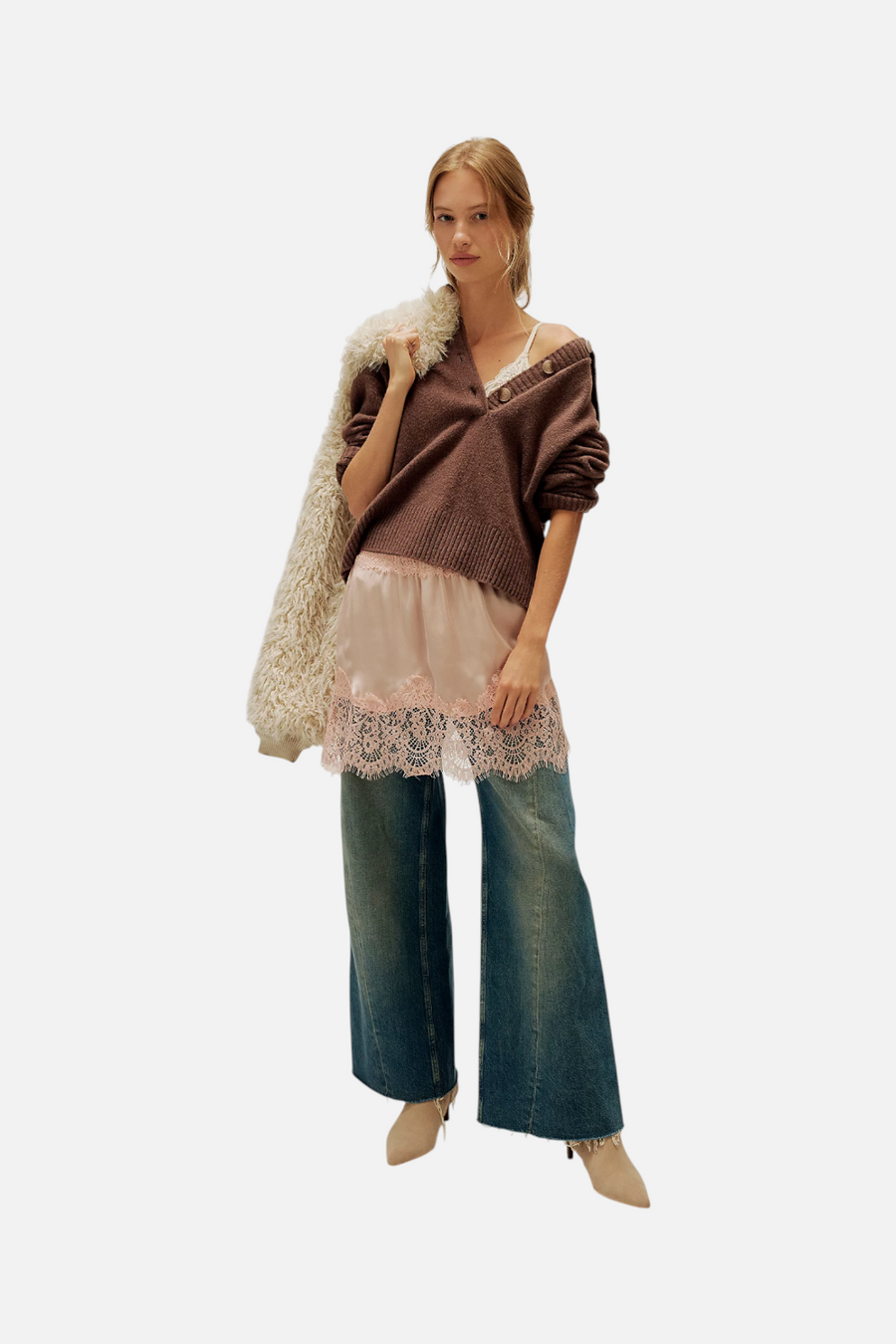 Free People Meet In The Middle Mini Slip Skirt in Peach Paisley – detail