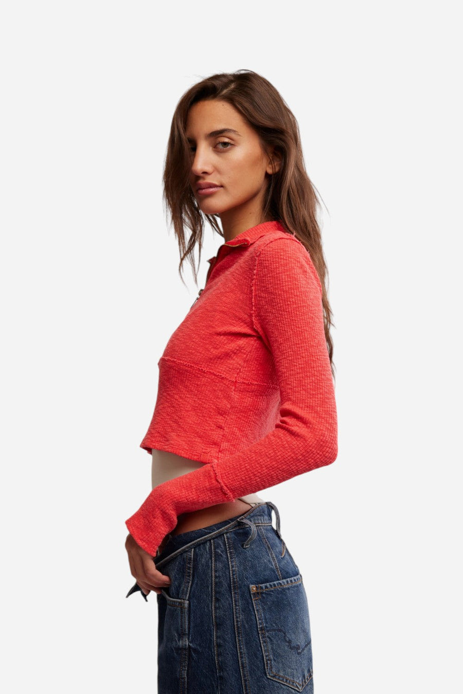 Free People Midnight Half Zip in High Risk Red – back view