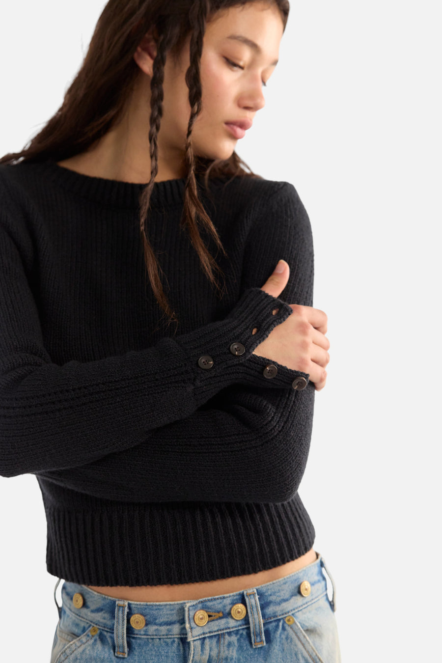 Free People Mila Pullover in Black – detail