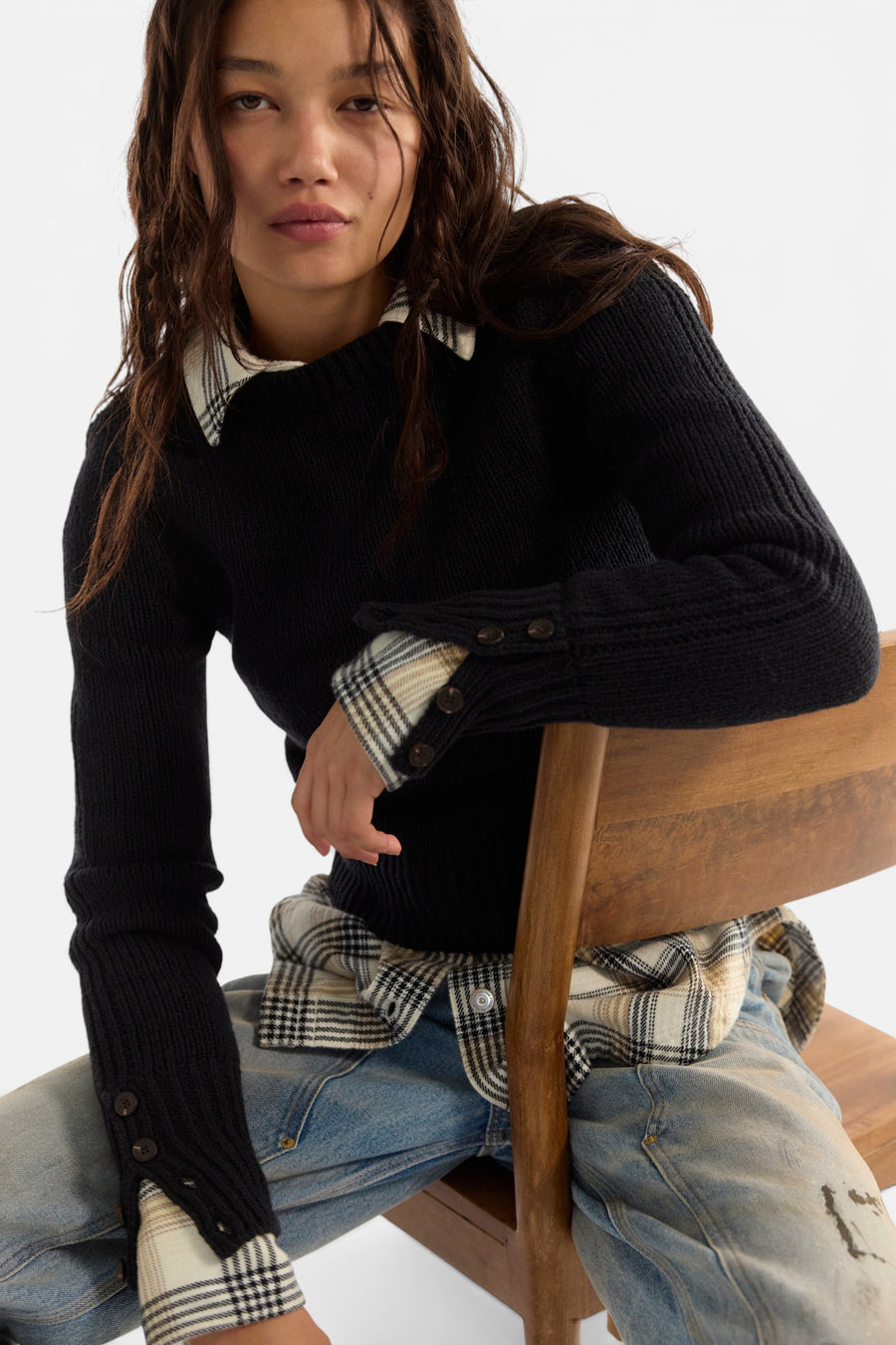 Free People Mila Pullover in Black – front view