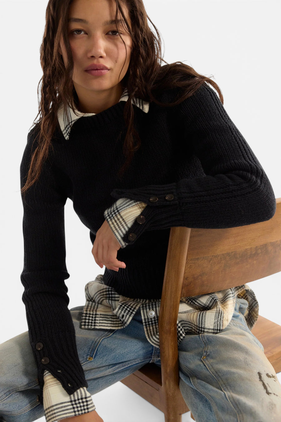 Free People Mila Pullover in Black – front view