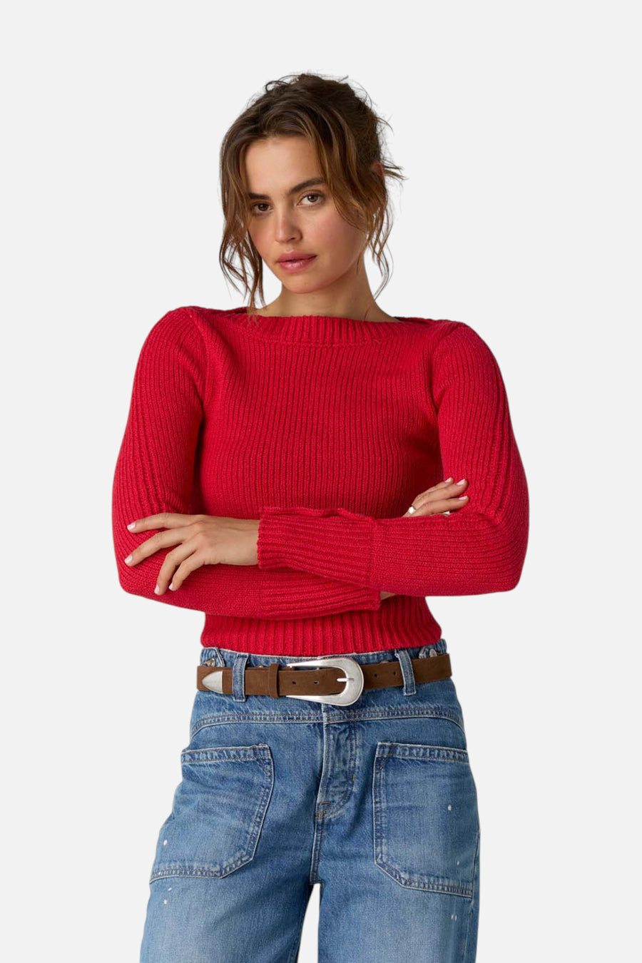 Free People Mila Pullover in Salsa – front view