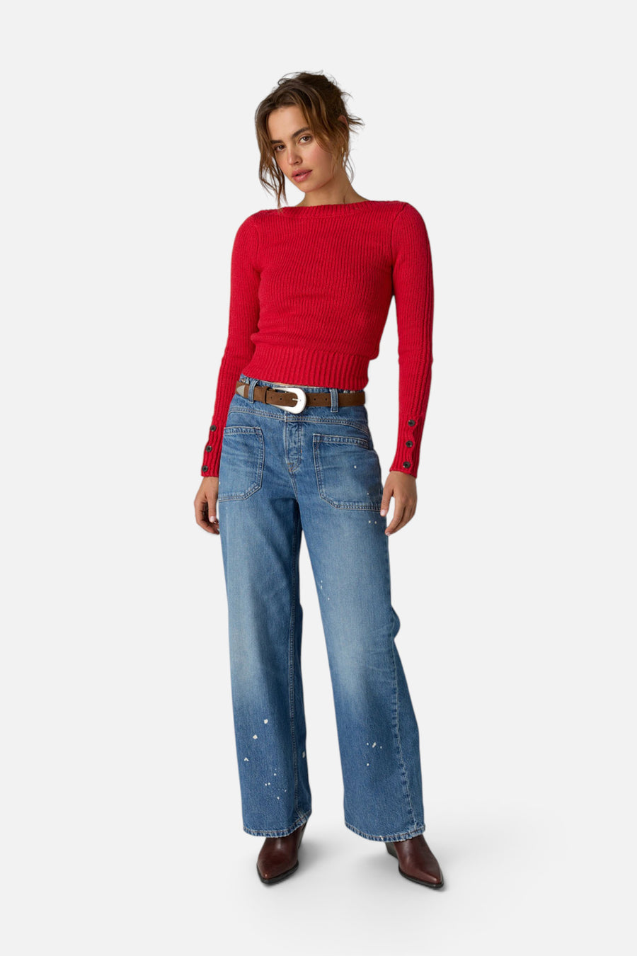 Free People Mila Pullover in Salsa – full length