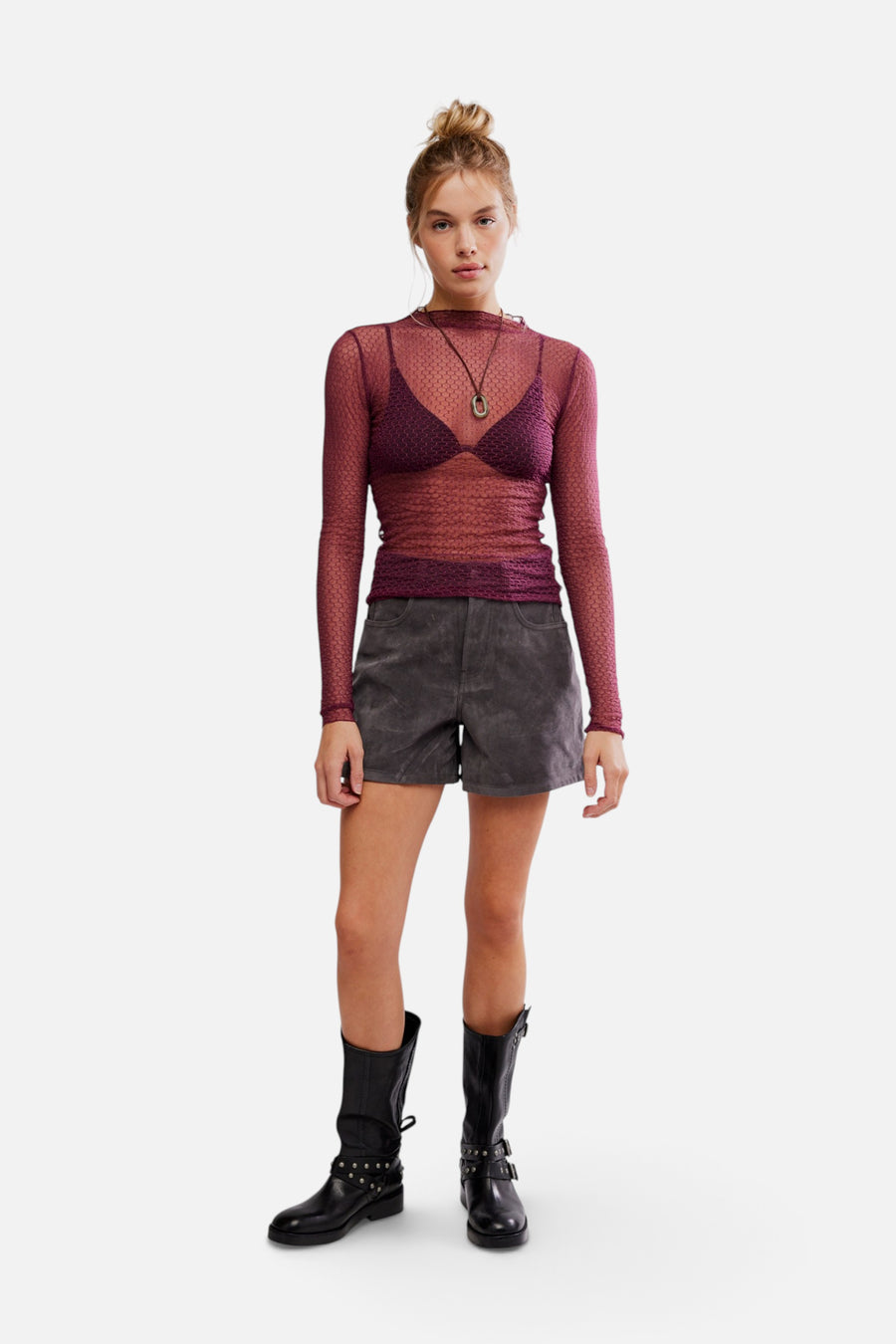 Free People Minding My Business Top in Crushed Berry – flat lay