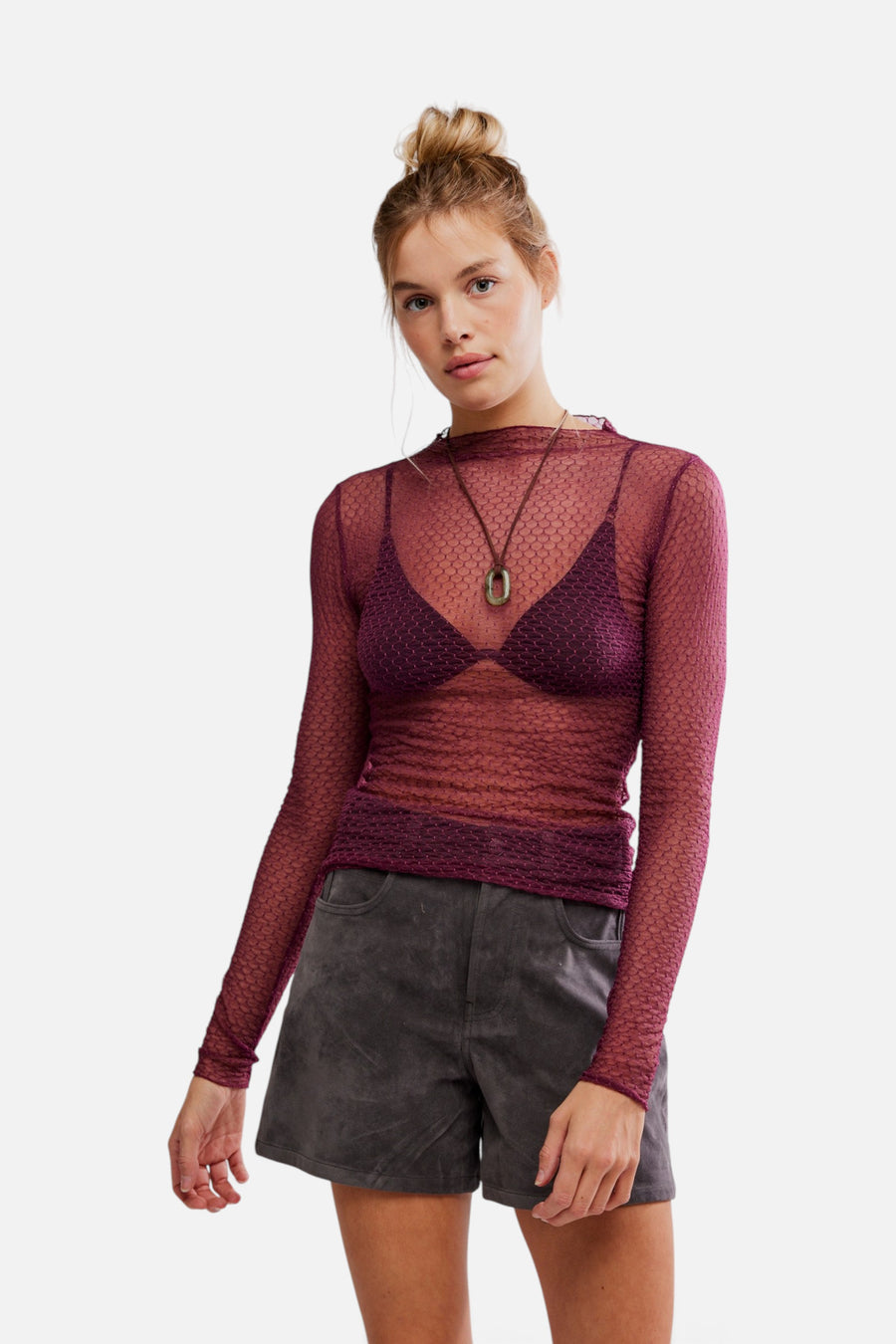 Free People Minding My Business Top in Crushed Berry – front view