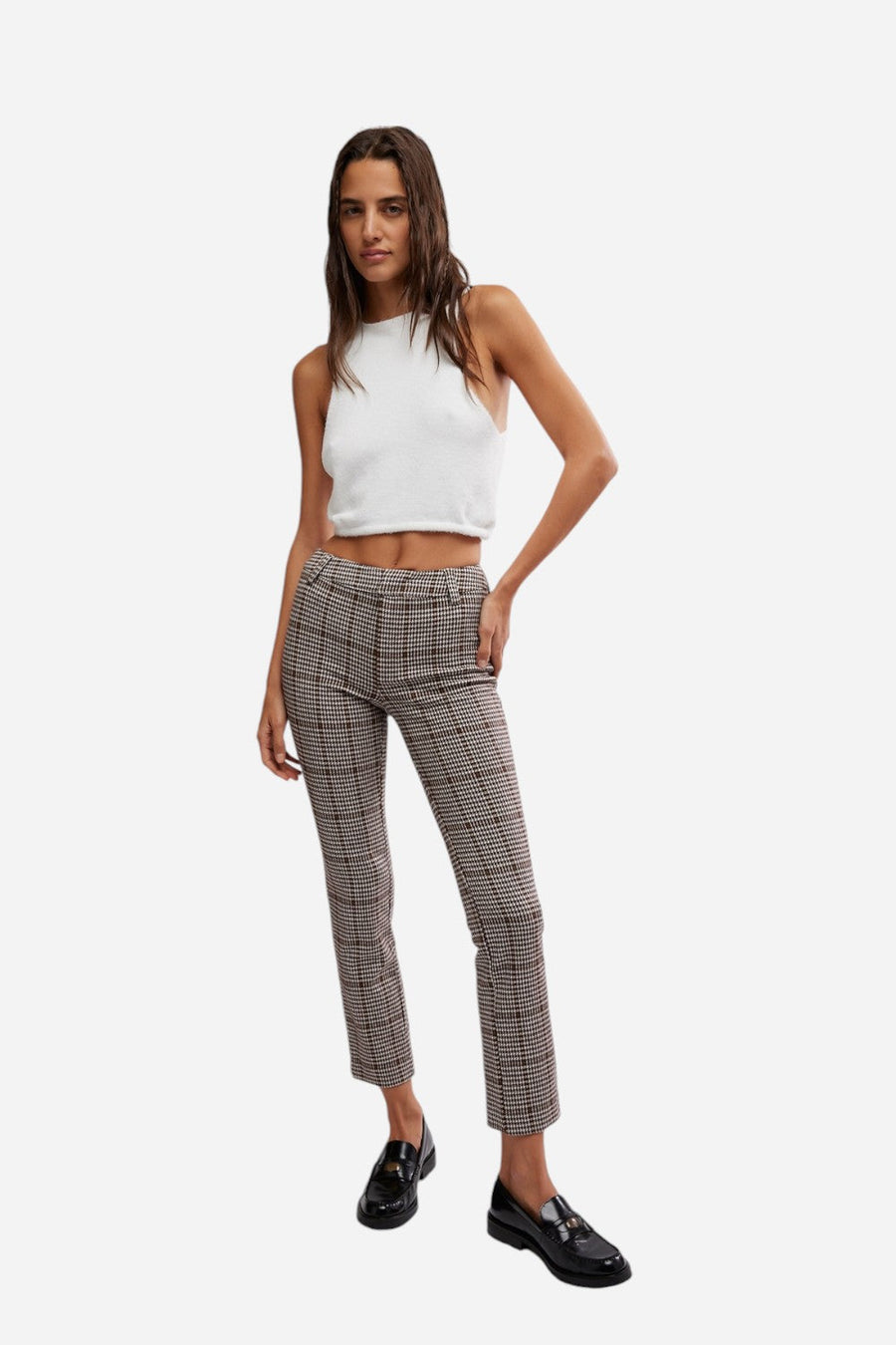 Free People Molly Plaid Slim Pant in Neutral Combo – flat lay