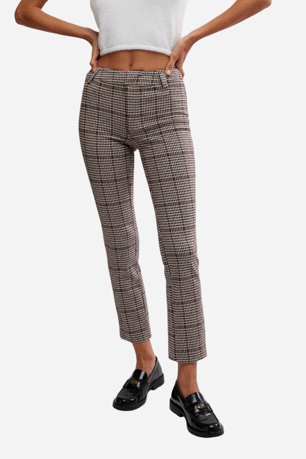 Free People Molly Plaid Slim Pant in Neutral Combo