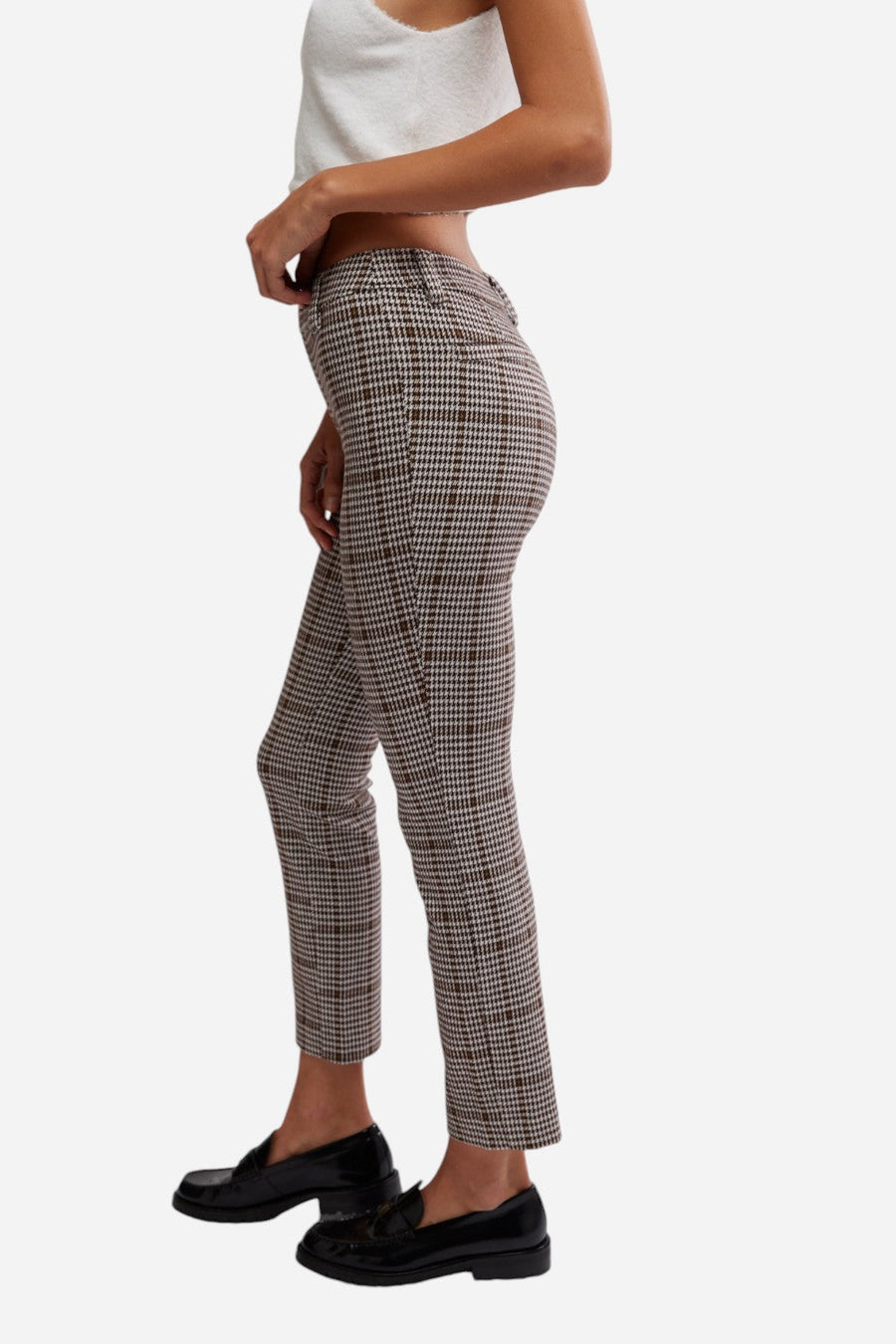 Free People Molly Plaid Slim Pant in Neutral Combo – side view