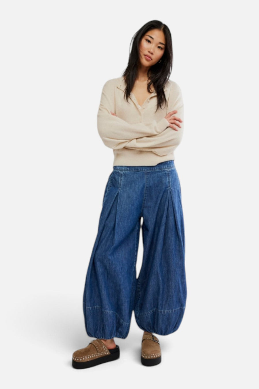 Free People Moonflower Balloon Jeans in Blue Dusk – back view