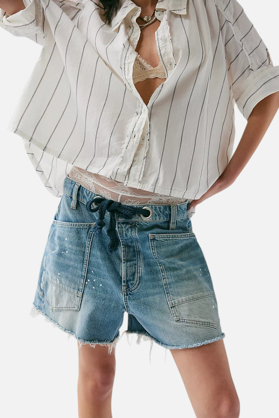 Free People Moxie Barrel Shorts in Timeless Blue – back view