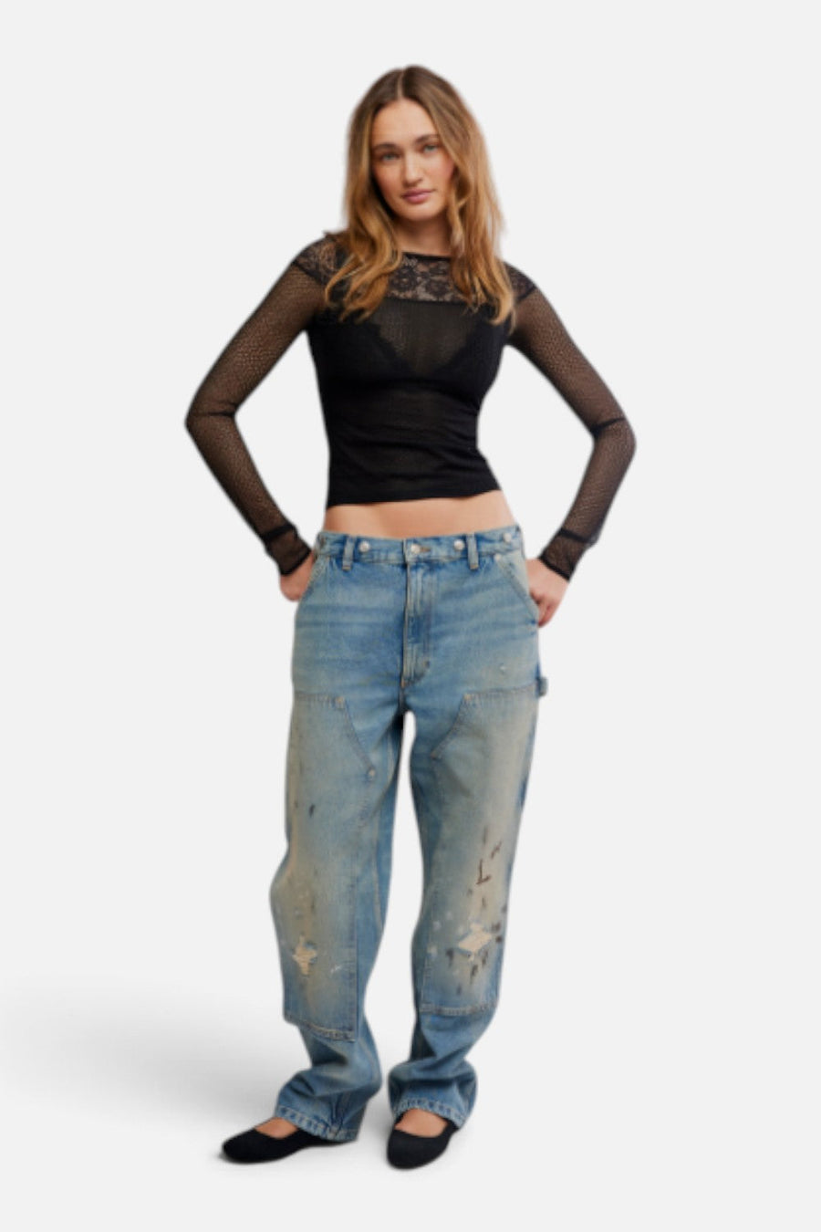 Free People Night Mode Long Sleeve Layering Top in Black – flat lay